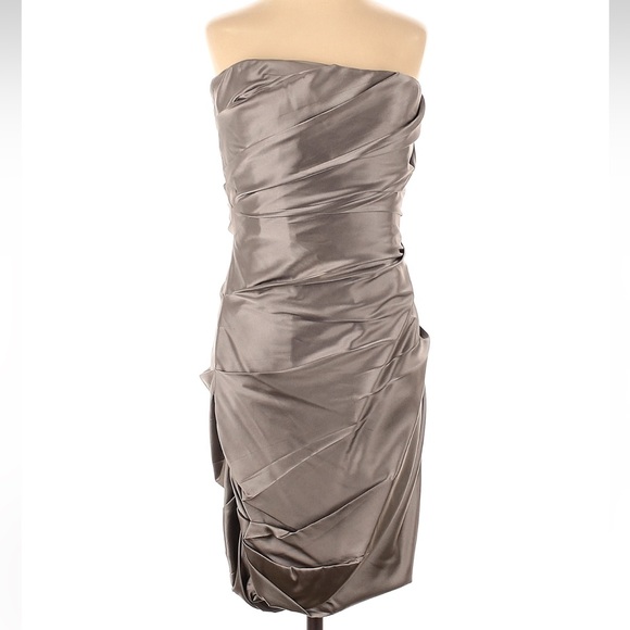 Vera Wang Lavender Label Taupe Silver Strapless Ruched Cocktail Dress Size 2 XS - Picture 1 of 4